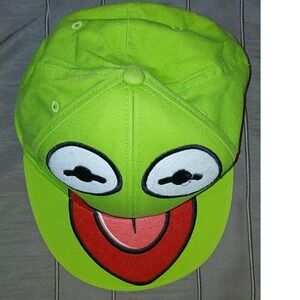 The Muppets Kermit the Frog Face Lime Green Flat Bill Snapback Hat Cap Disney
